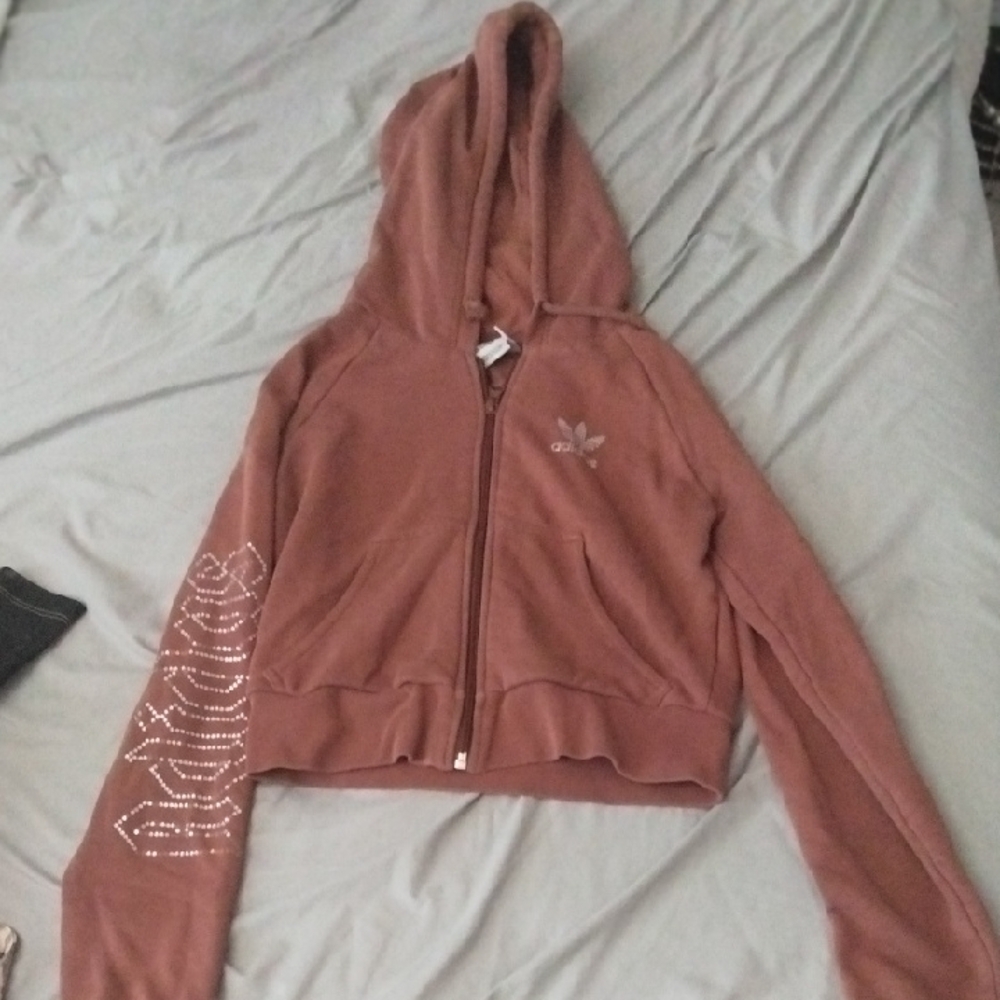 Adidas Chocolate Brown Hoodie with Rhinestone Logo